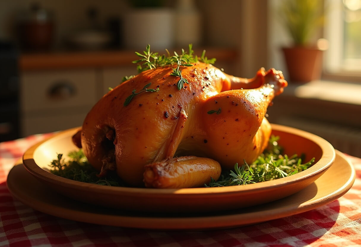 Cały kurczak upieczony w airfryer, soczysty i chrupiący.