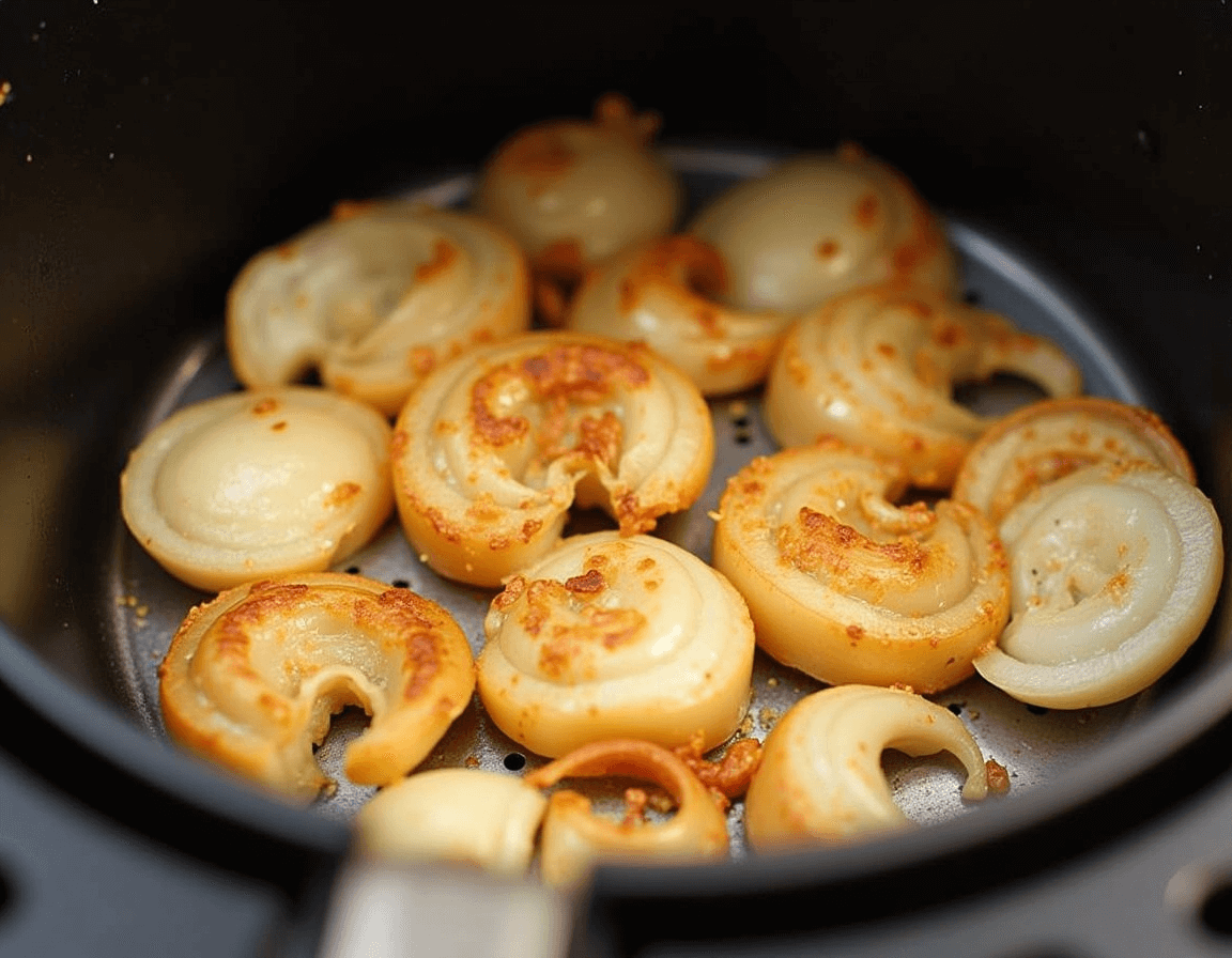 Cebula w airfryer – chrupiące, złociste krążki cebuli.
