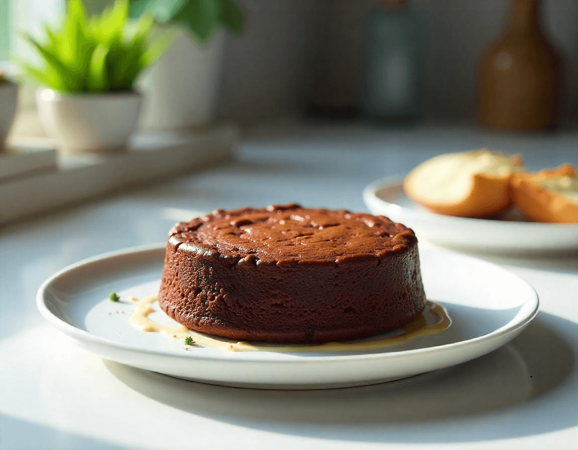 Wilgotne ciasto czekoladowe w airfryer na talerzu