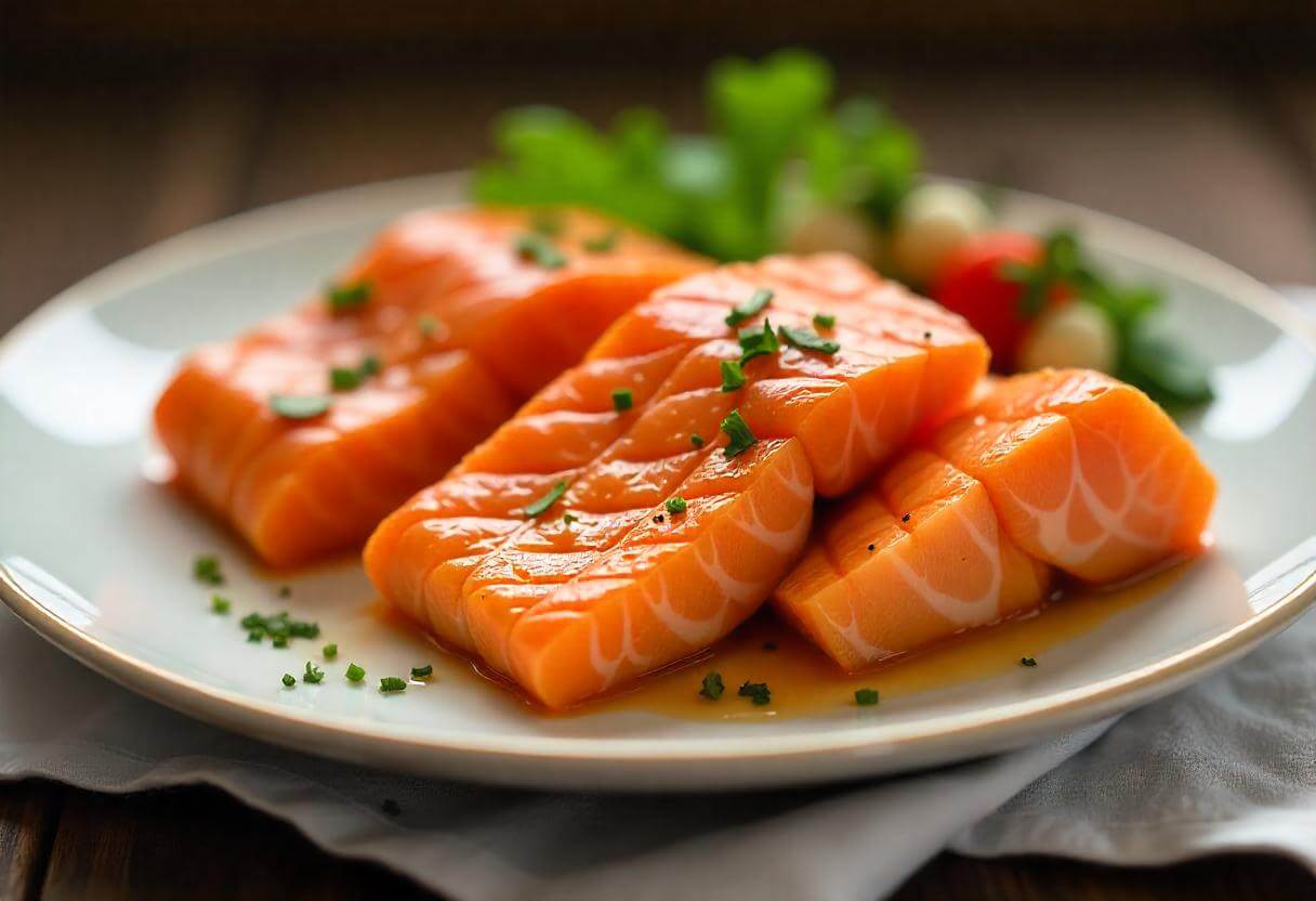 Kawałki łososia w airfryer na talerzu