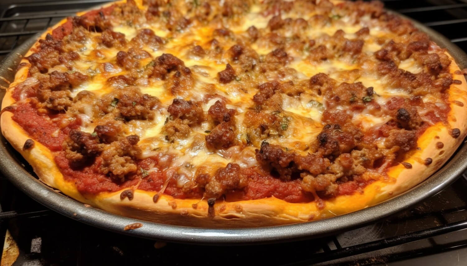 Domowa pizza w airfryer z roztopionym serem i świeżą bazylią.