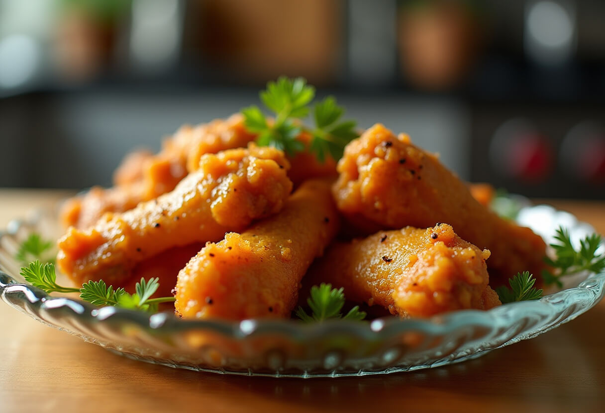 Skrzydełka z kurczaka upieczone w airfryer, chrupiące i soczyste.